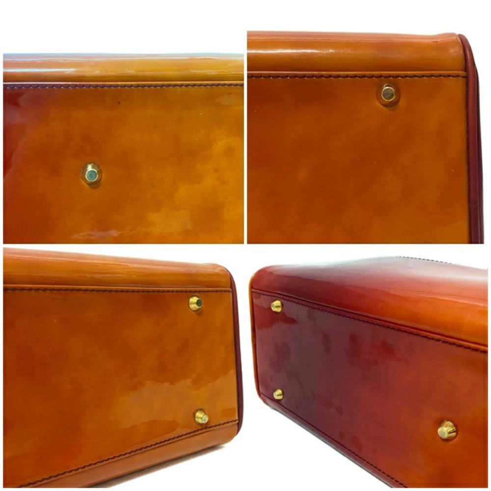 Christian Dior Boston Bag Orange Red Gradient Patent Vernis Zipper Enamel - Picture 9 of 10